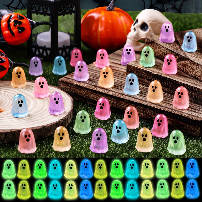 DULEFUN 100pcs Halloween Mini Ghosts Figures Luminous Small Little Resin Ghost Figurines to Hide Glow in The Dark Tiny Statue for Halloween Party Favors Dollhouse Decorations Toys - Image 2