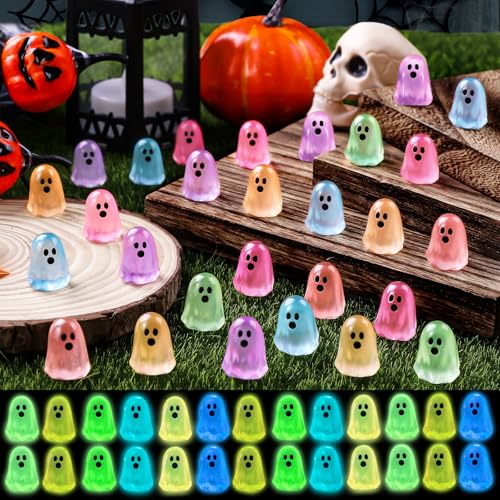 DULEFUN 100pcs Halloween Mini Ghosts Figures Luminous Small Little Resin Ghost Figurines to Hide Glow in The Dark Tiny Statue for Halloween Party Favors Dollhouse Decorations Toys - Image 1