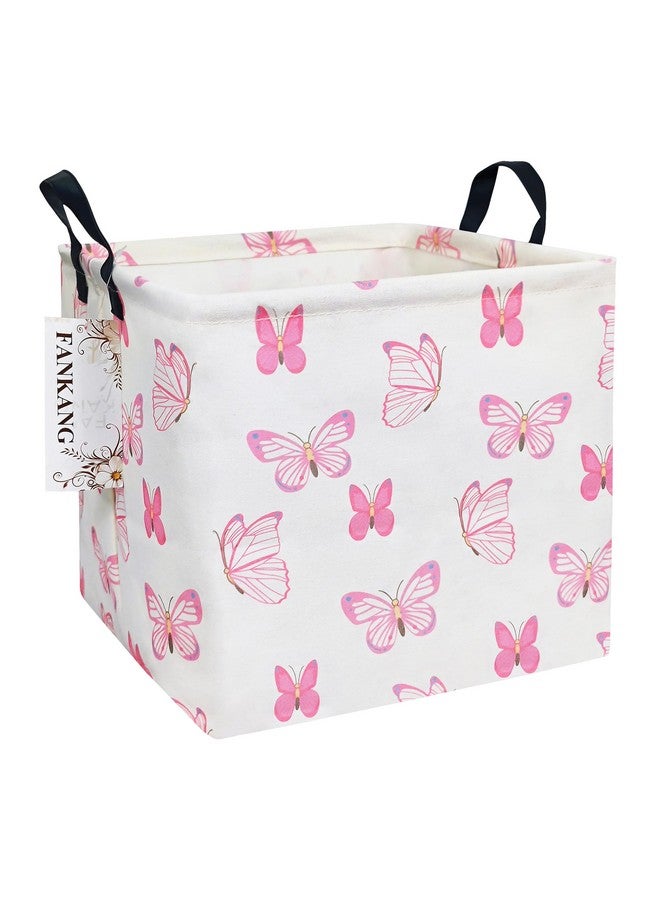 FANKANG Square Nursery Hamper Storage Bins Canvas Laundry Basket Foldable with Waterproof PE Coating Storage Baskets Gift Baskets for Children, Office, Bedroom, Clothes（Square-pink butterfly ） - Image 1