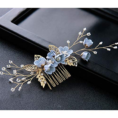 NUOBESTY 4 Pcs Wedding Hair Comb Rhinestones Crystal Floral Bridal Hair Clips Hair Pin Hair Jewelry for Wedding Dress Accessories -Blue - Image 3