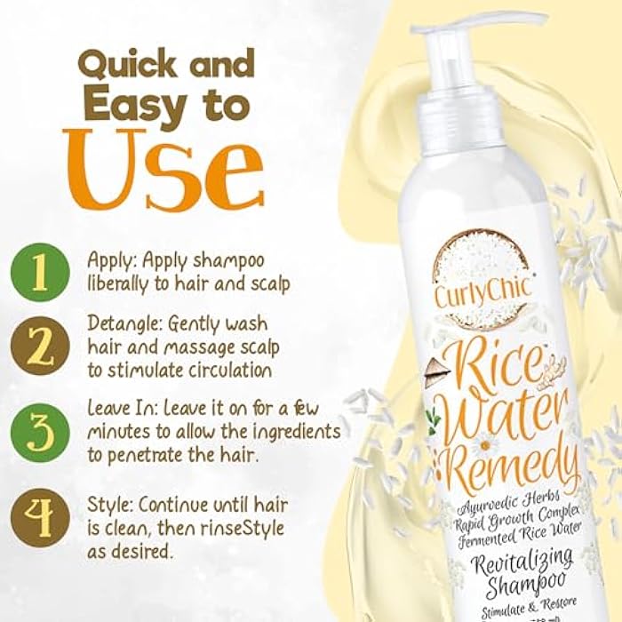 Curly Chic Rice Water Remedy Revitalizing Shampoo - Cleanse, Stimulate & Restore Curls - Nutrient-Rich Ayurvedic Herbs, Fermented Rice Water - Promotes Healthy Hair - Sulfate & Paraben-Free - 8 fl.oz - Image 4