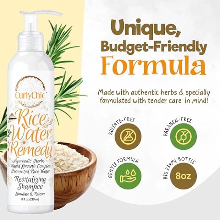 Curly Chic Rice Water Remedy Revitalizing Shampoo - Cleanse, Stimulate & Restore Curls - Nutrient-Rich Ayurvedic Herbs, Fermented Rice Water - Promotes Healthy Hair - Sulfate & Paraben-Free - 8 fl.oz - Image 3