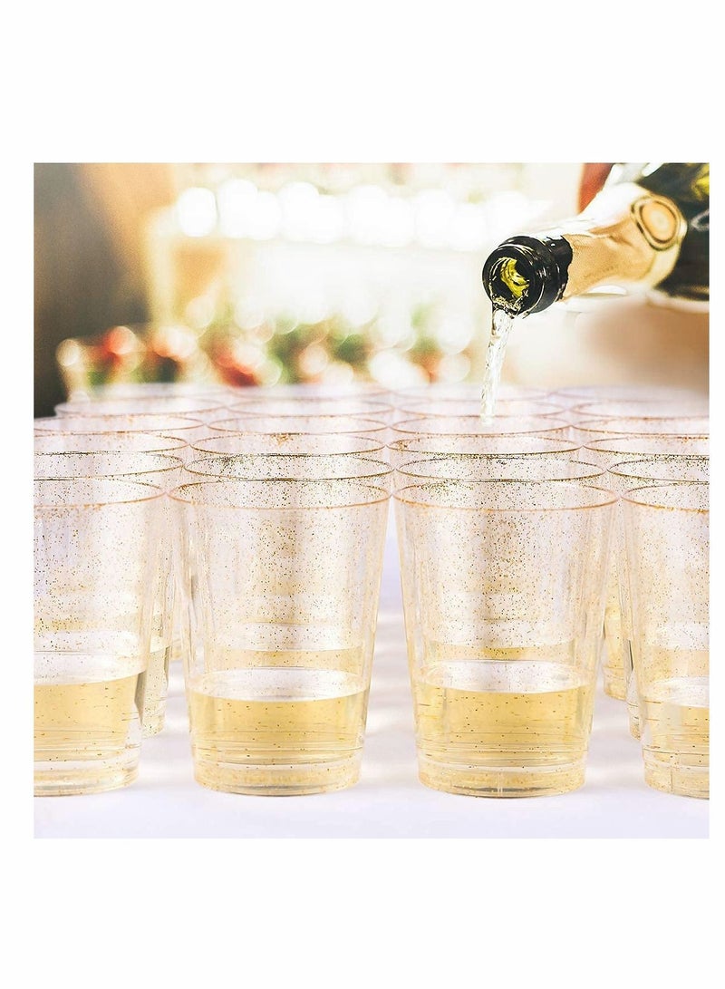 الأزرق جي دبليو Gold Plastic Cups, 25pcs 10Oz Clear Cups Tumblers, Disposable Glitter Wedding,Thanksgiving, Party - Image 5