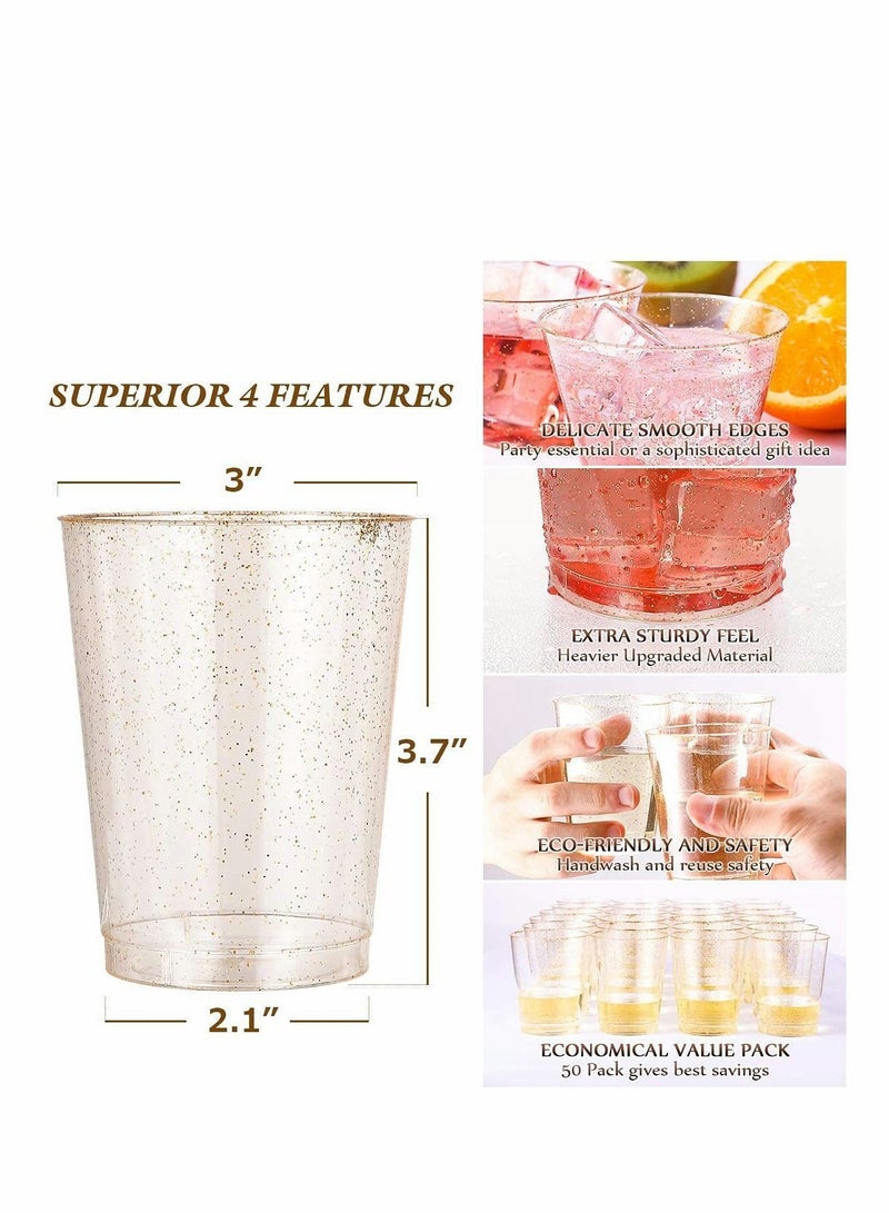 الأزرق جي دبليو Gold Plastic Cups, 25pcs 10Oz Clear Cups Tumblers, Disposable Glitter Wedding,Thanksgiving, Party - Image 3