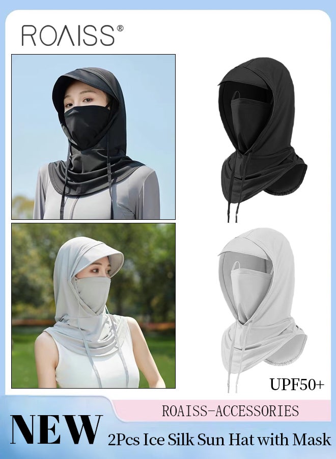 roaiss 2 Pcs Ice Silk Sun Hat with Mask, Full Face Protection Summer Neck Gaiter, UPF50+ Lightweight and Breathable Cycling Face Veil, Suitable for Men and Women Traveling, Cycling, Climbing, Driving - Image 1