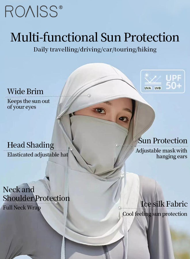 roaiss 2 Pcs Ice Silk Sun Hat with Mask, Full Face Protection Summer Neck Gaiter, UPF50+ Lightweight and Breathable Cycling Face Veil, Suitable for Men and Women Traveling, Cycling, Climbing, Driving - Image 2