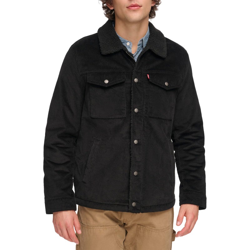 Levi's Men's Corduroy Sherpa Lined Trucker Jacket (Regular & Big & Tall Sizes), Black Wide Wale Corduroy, Small - Image 1