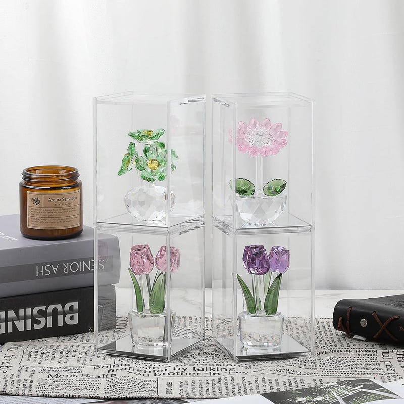 TPGP OGANAZI 4 Pack Clear Acrylic Stackable Display Boxes with Sliding Lid and Mirror Bottom - Image 3