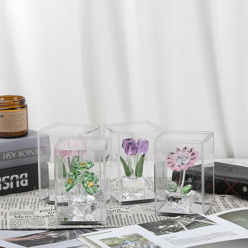 TPGP OGANAZI 4 Pack Clear Acrylic Stackable Display Boxes with Sliding Lid and Mirror Bottom - Image 5