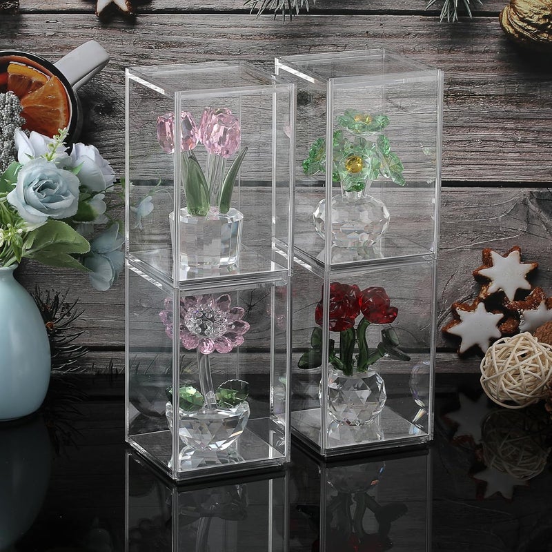 TPGP OGANAZI 4 Pack Clear Acrylic Stackable Display Boxes with Sliding Lid and Mirror Bottom - Image 4