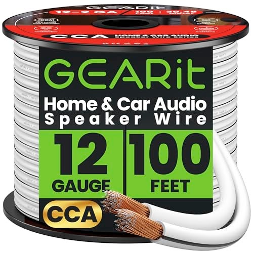 GearIT 12AWG Speaker Wire, GearIT Pro Series 12 AWG Gauge Speaker Wire Cable (100 Feet / 30.48 Meters) Great Use for Home Theater Speakers and Car Speakers White - Image 1