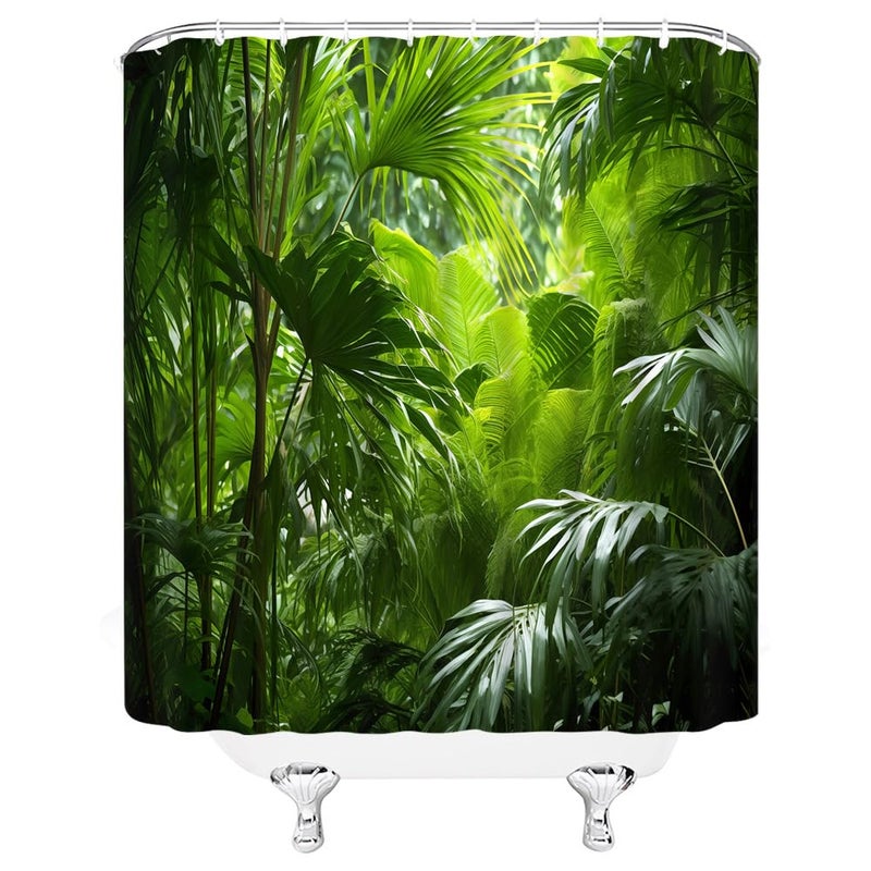 YSATNSFT Jungle Shower Curtain Tropical Rainforest Plam Leaf Forest Tree Nature Summer Fabric Bathroom Decor Set with Hooks (70"" WX70 H) - Image 3