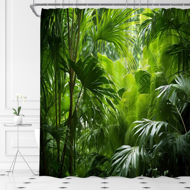 YSATNSFT Jungle Shower Curtain Tropical Rainforest Plam Leaf Forest Tree Nature Summer Fabric Bathroom Decor Set with Hooks (70"" WX70 H) - Image 2