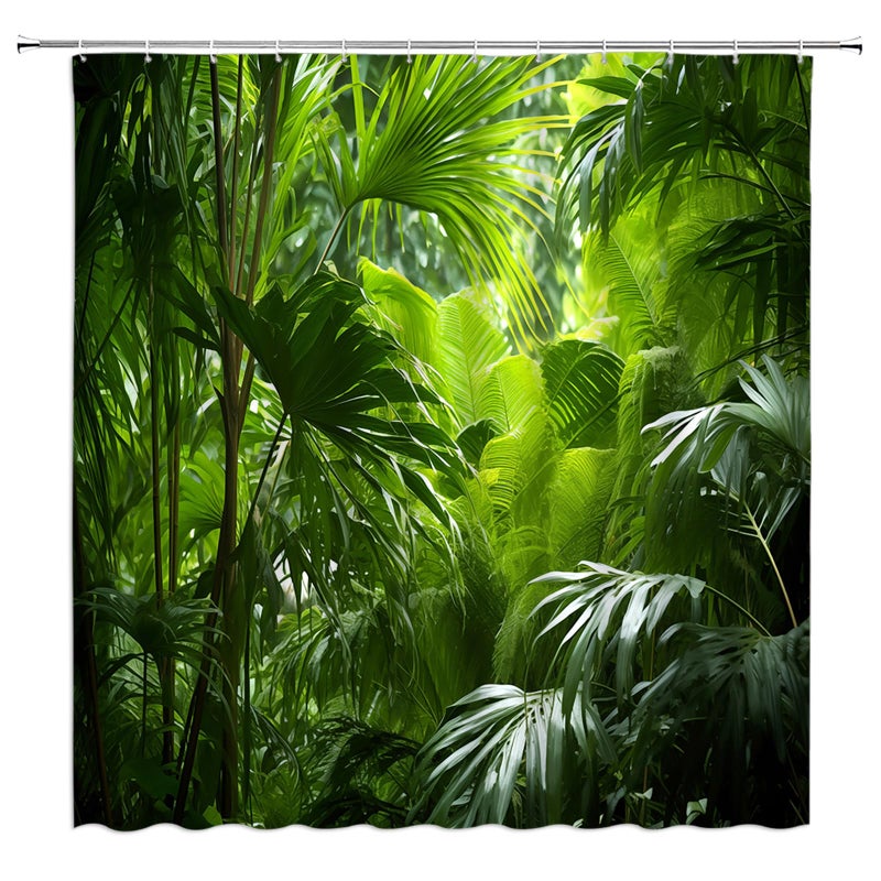 YSATNSFT Jungle Shower Curtain Tropical Rainforest Plam Leaf Forest Tree Nature Summer Fabric Bathroom Decor Set with Hooks (70"" WX70 H) - Image 1