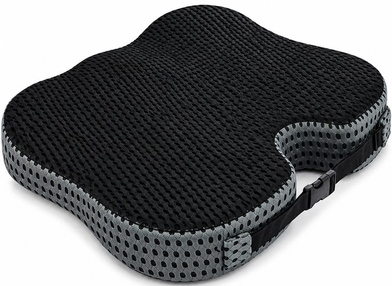 Texture Paris Orthopedic Memory Foam Seat Cushion for Office Chair, Car Seat & Wheelchair, U-Shaped Coccyx Support Pillow with Breathable 4D Air Mesh Cover, Non-Slip Base, Adjustable Strap, Black/Grey - Image 1