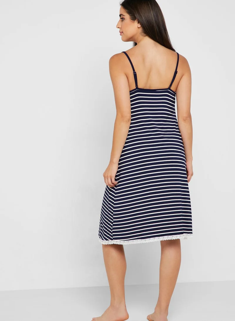 JoJo Maman Bebe Lace Trim Striped Maternity Night Dress