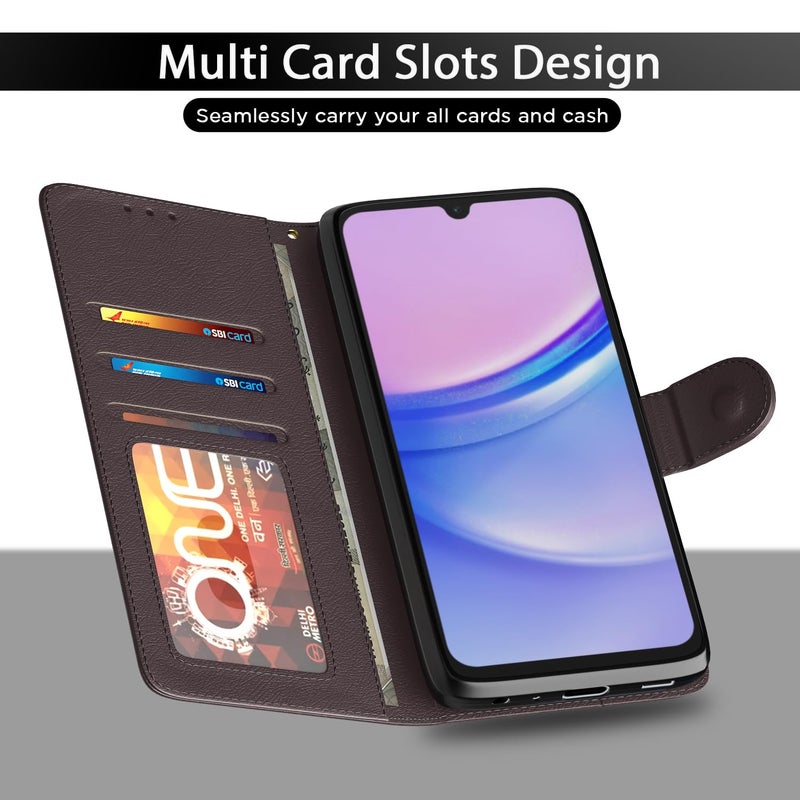 Pikkme غطاء قابل للطي بتشطيب جلدي | داخل TPU مع جيوب للبطاقات | حامل محفظة ومضاد للصدمات | غطاء قابل للطي لحماية كاملة لهاتف سامسونج جالاكسي A16 5G (بني) - Image 5