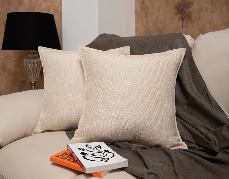 Khooti Decorative Jute Square Cushion Cover Throw pillow cover for Living Room Couch Diwan single seater Sofa , Colourful Modern Small 24 x 24 Inches / 60 x 60 cm (Colour - Light Linen)(Set of 3 pieces) C2 - Image 1