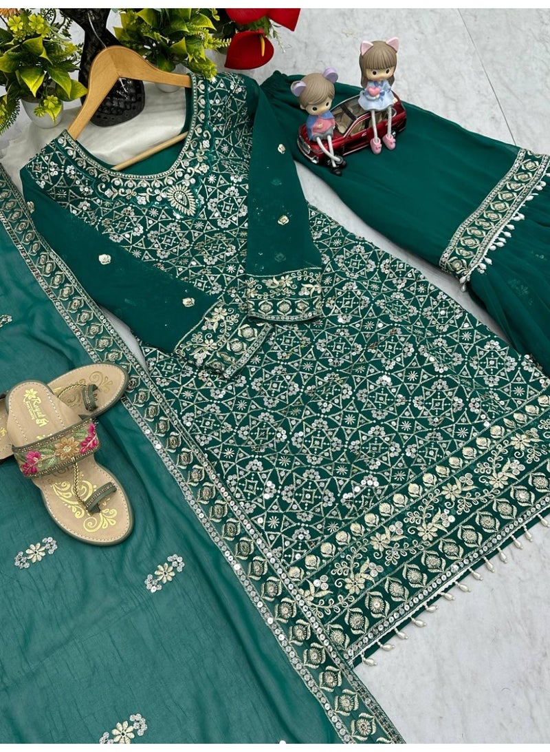 Super Asian Elegant Faux Georgette Embroidered Sharara Set with Dupatta – Fully Stitched  - Image 5