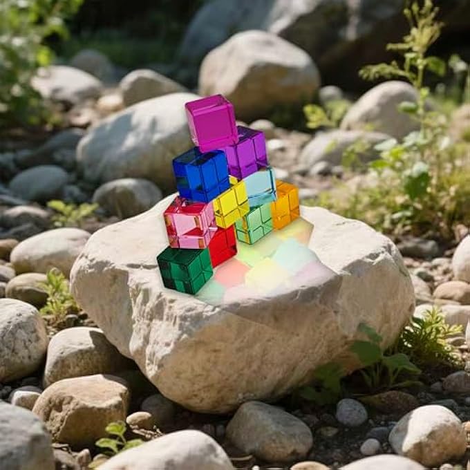 PACK OF 10 RAINBOW ACRYLIC BUILDING BLOCKS, COLOURFUL GEMSTONE CUBES, LIGHTWEIGHT BUILDING BLOCKS, STACKING TOY, EDUCATIONAL TOY FOR CHILDREN FROM 3 YEARS - Image 3