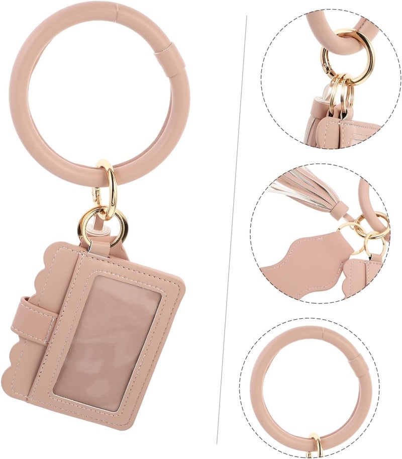 OUNONA PU Lipstick Case with Keychain and Bracelet Portable Cards Bag for Women Chic Pink Makeup Organizer for Travel Hiking and Parties Multi Use Lip Balm Holder Storage for Keys and - Image 4