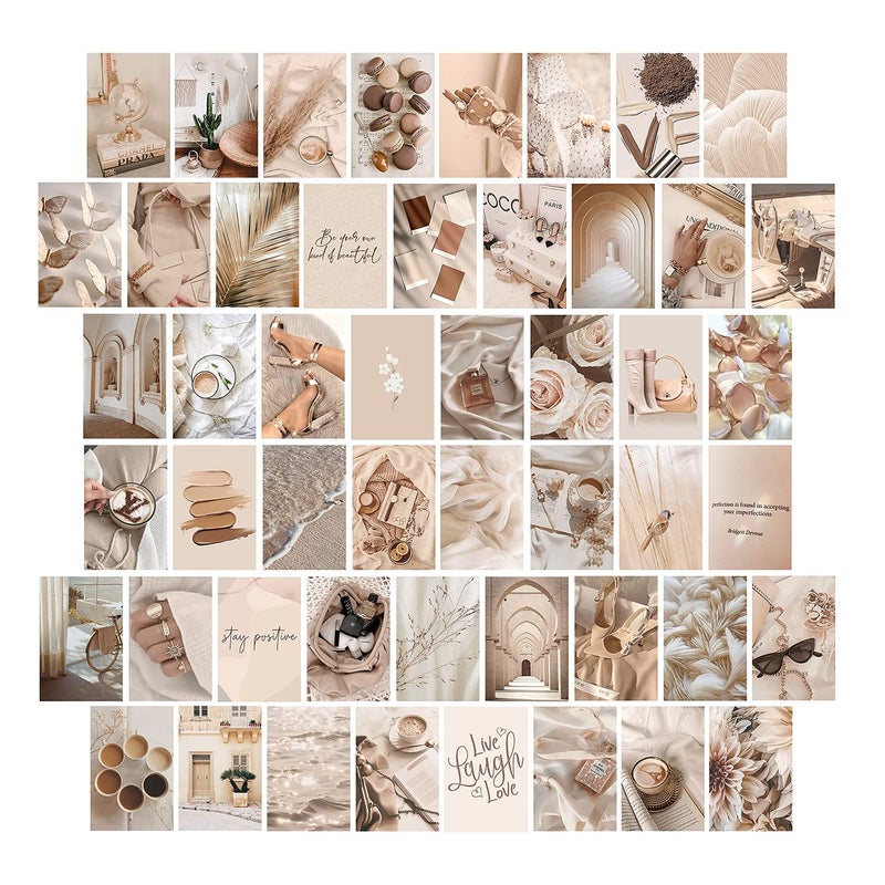WOONKIT WOONKIT Beige Wall Collage Kit Aesthetic Pictures Teen Girls Room Decor 50PCS 4X6 IN 
