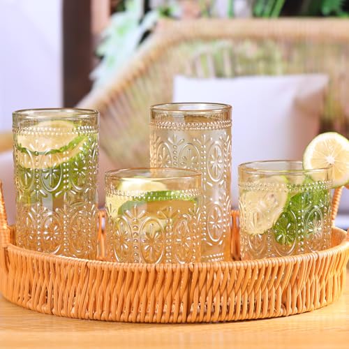 Darlion 6 Pack Highball Beverage Glass Cup, 12oz Amber Glassware Drinking, Vintage Embossed Drinking Glasses, Old Fashioned Glass for Party Wedding Home Office and Gift - Image 4
