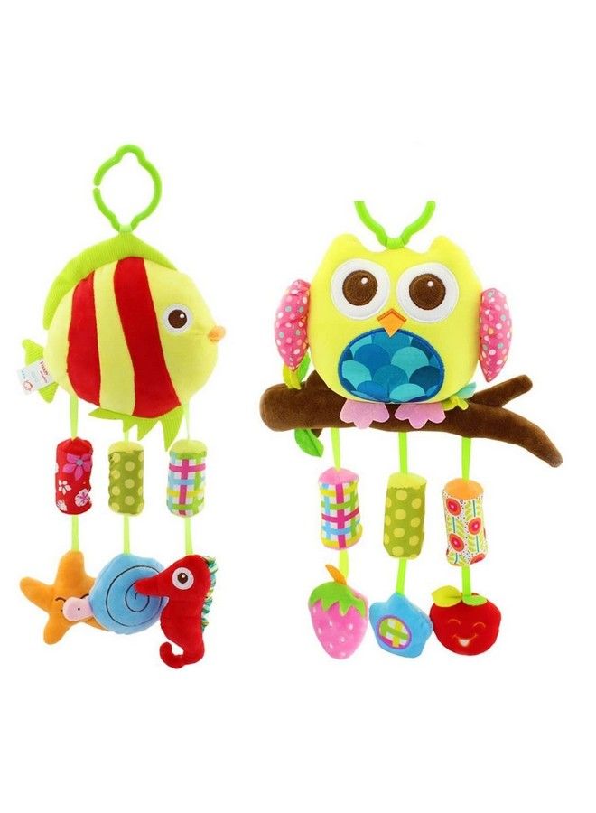 Baby Station Baby Crib & Stroller Plush Playing Toy Car Hanging Rattles Pack Of 2 (Shark Yellow Owl) - Image 2