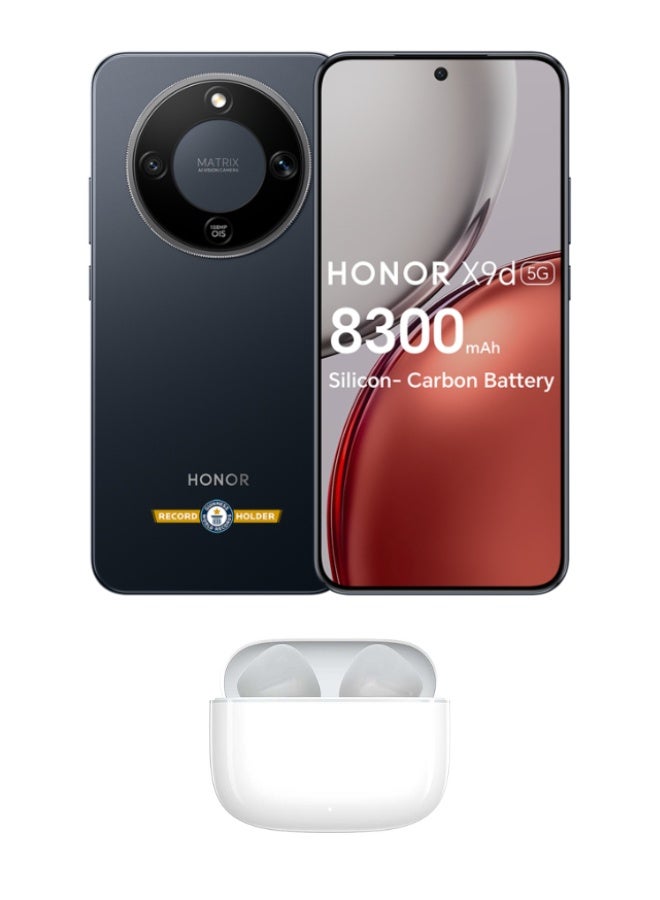 هونور X9d 5G ثنائي الشريحة 8GB RAM 256GB أسود منتصف الليل مع سماعات Honor Choice Earbuds X7e Active TWS المجانية - Image 1