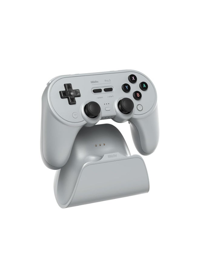 8بت دو يد تحكم 8BitDo Pro 3 بتقنية البلوتوث لجهازي سويتش / سويتش 2 – مزودة بعصا تحكم TMR، وأزرار ABXY قابلة للتبديل، وأزرار خلفية احترافية، وقاعدة شحن، ومشغلات (Triggers) بتقنية Hall Effect، ومتوافقة مع ويندوز، أجهزة آبل، SteamOS، وأندرويد – اللون: رمادي. - Image 2