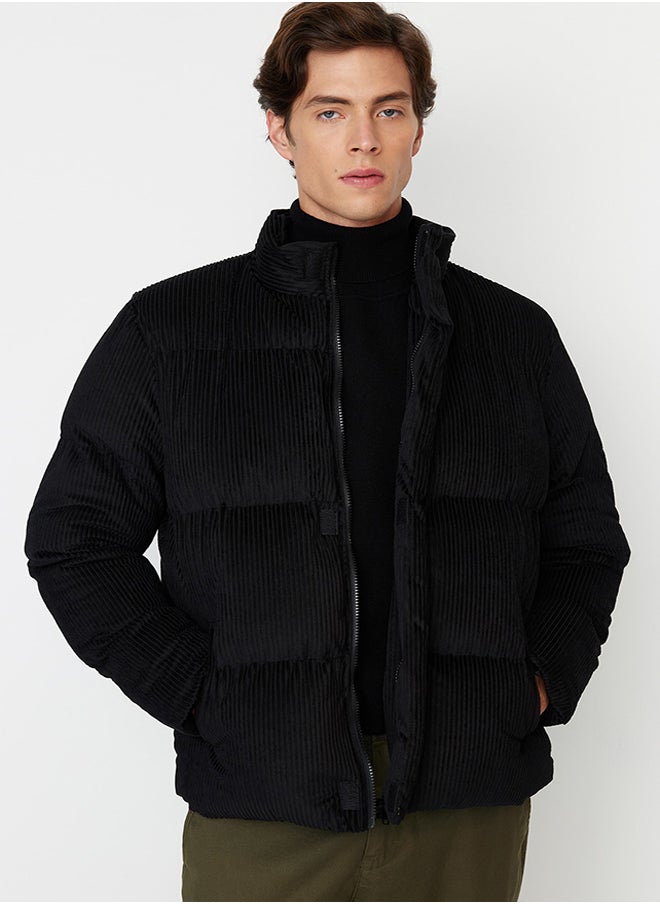 trendyol - Black Regular Fit Stand Collar Corduroy Puffer Winter Coat TMNAW22MO0182 - Image 1