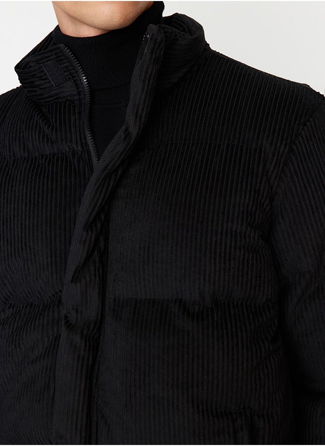 trendyol - Black Regular Fit Stand Collar Corduroy Puffer Winter Coat TMNAW22MO0182 - Image 1