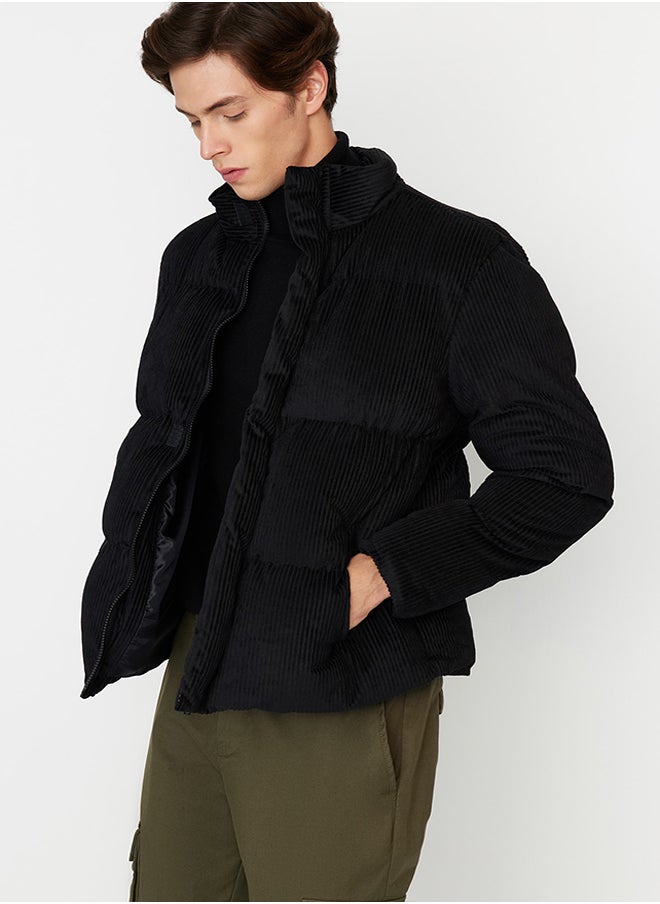 trendyol - Black Regular Fit Stand Collar Corduroy Puffer Winter Coat TMNAW22MO0182 - Image 1