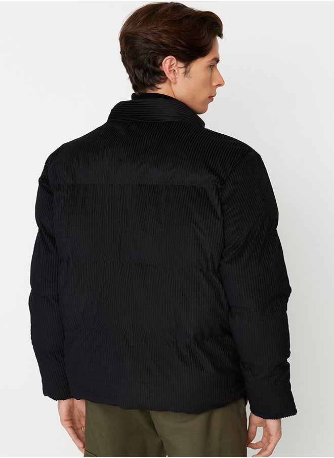 trendyol - Black Regular Fit Stand Collar Corduroy Puffer Winter Coat TMNAW22MO0182 - Image 1