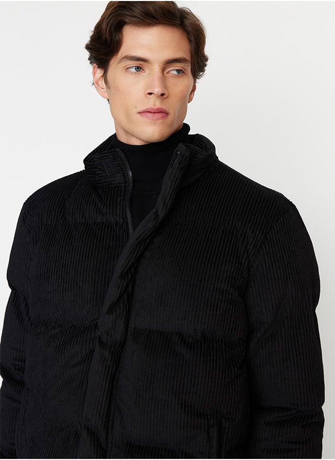 trendyol - Black Regular Fit Stand Collar Corduroy Puffer Winter Coat TMNAW22MO0182 - Image 1