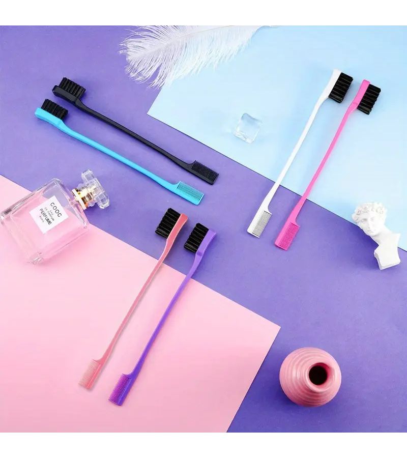 فرشاة حواجب مزدوجة الرأس بألوان عشوائية، عبوة من 6 قطع، شعيرات نايلون - Image 4