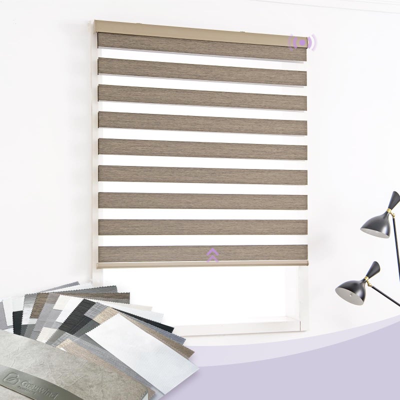 Graywind Zebra Blinds 100% Blackout Horizontal Light Filtering Cordless Window Shades Roller Blinds with Valance for Home and Office (Zebra Blind Fabric Samples) - Image 1