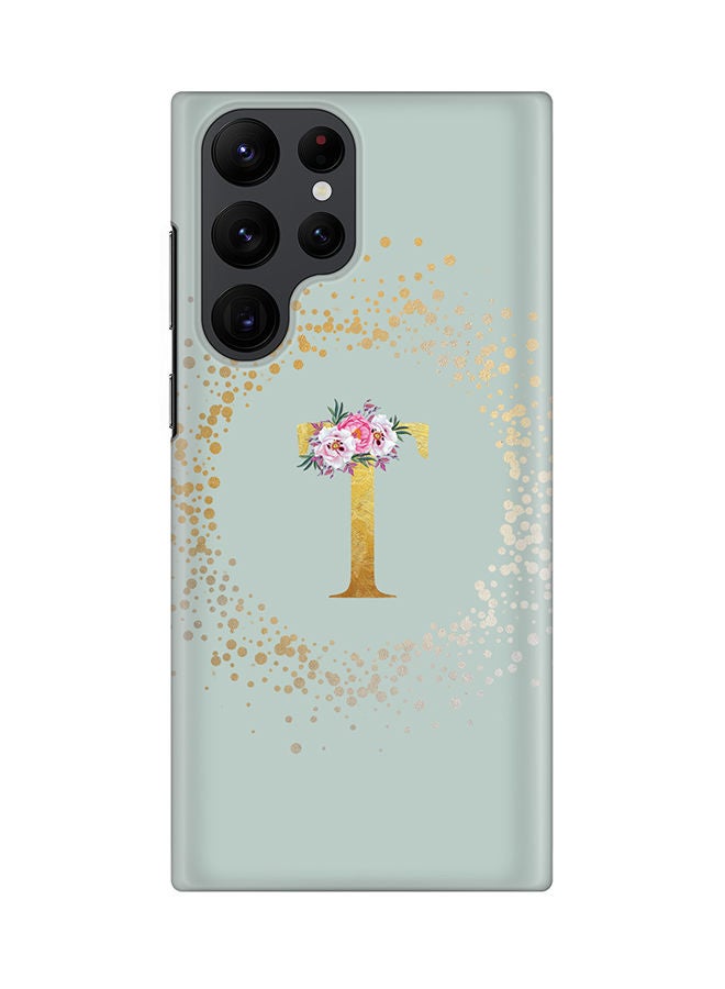 Stylizedd Monogram Slim Cover for Samsung Galaxy S22 Ultra 5G Case Custom Initials Letter Floral Pattern Snap Series Mobile Cover Matte Alphabet  - T (Light Green) - Image 1