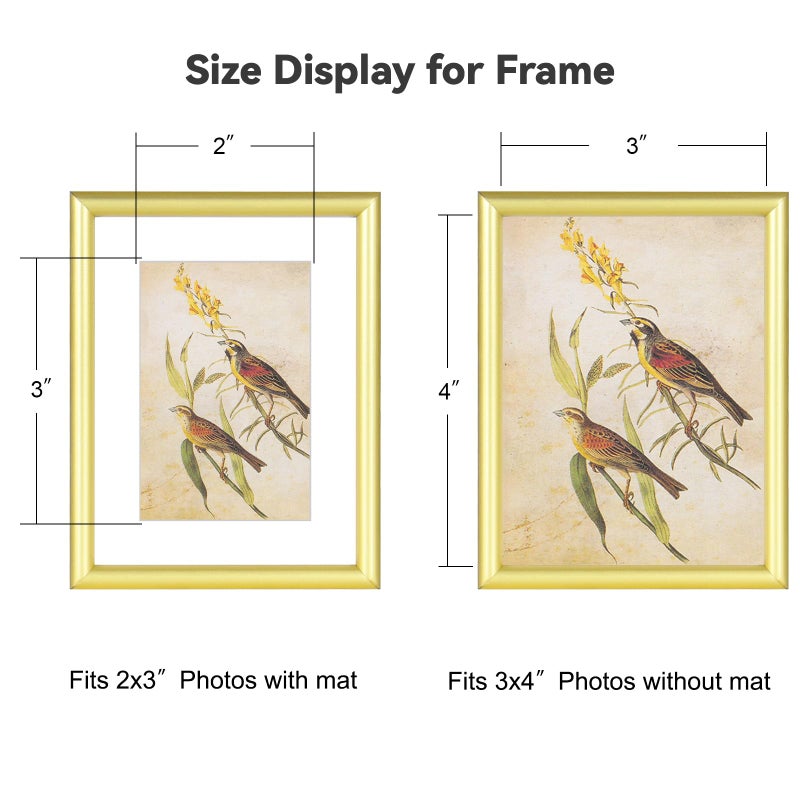 Fkvat 3x4 Picture Frame Set of 3  Matte Gold Modern Thin Aluminum Metal Photo Frame with HD Glass  Fits 2x3 with Mat or 3 x 4 without Mat  for Tabletop and Wall Mounting - Image 1