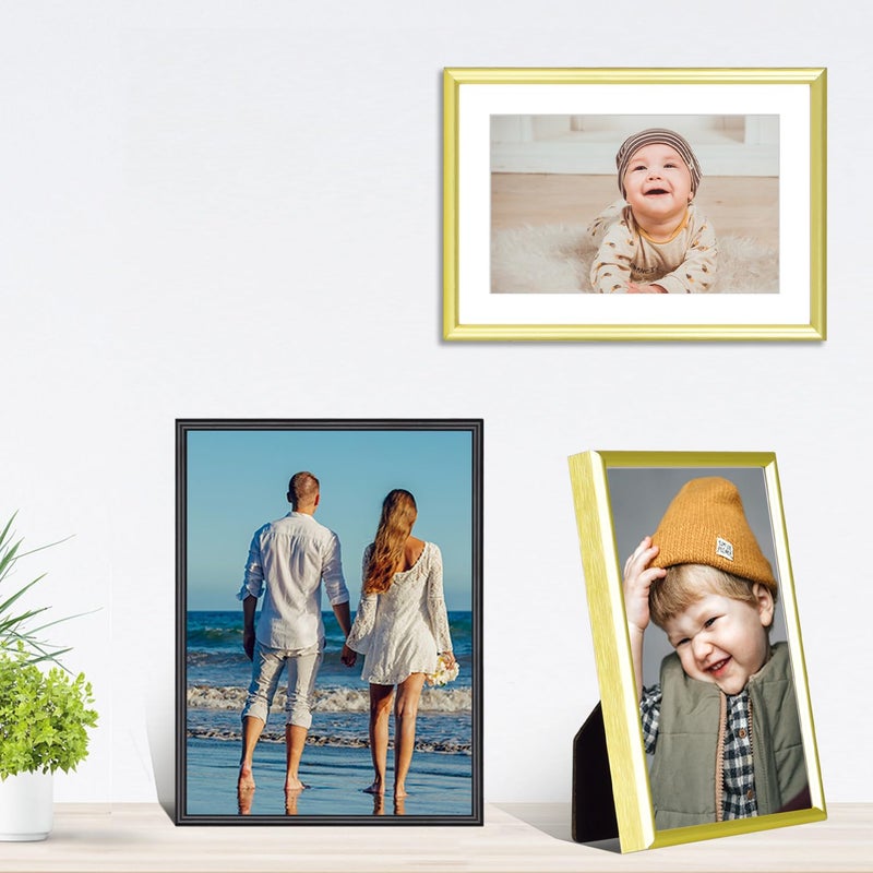 Fkvat 3x4 Picture Frame Set of 3  Matte Gold Modern Thin Aluminum Metal Photo Frame with HD Glass  Fits 2x3 with Mat or 3 x 4 without Mat  for Tabletop and Wall Mounting - Image 4