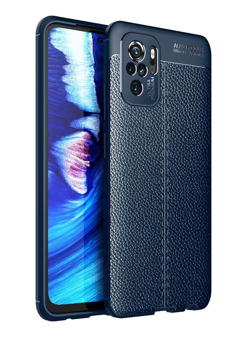 GOLDEN MASK Compatible with Xiaomi Redmi Note 10 4G Litchi Carbon Fiber Case Anti Protection (Blue) - Image 1