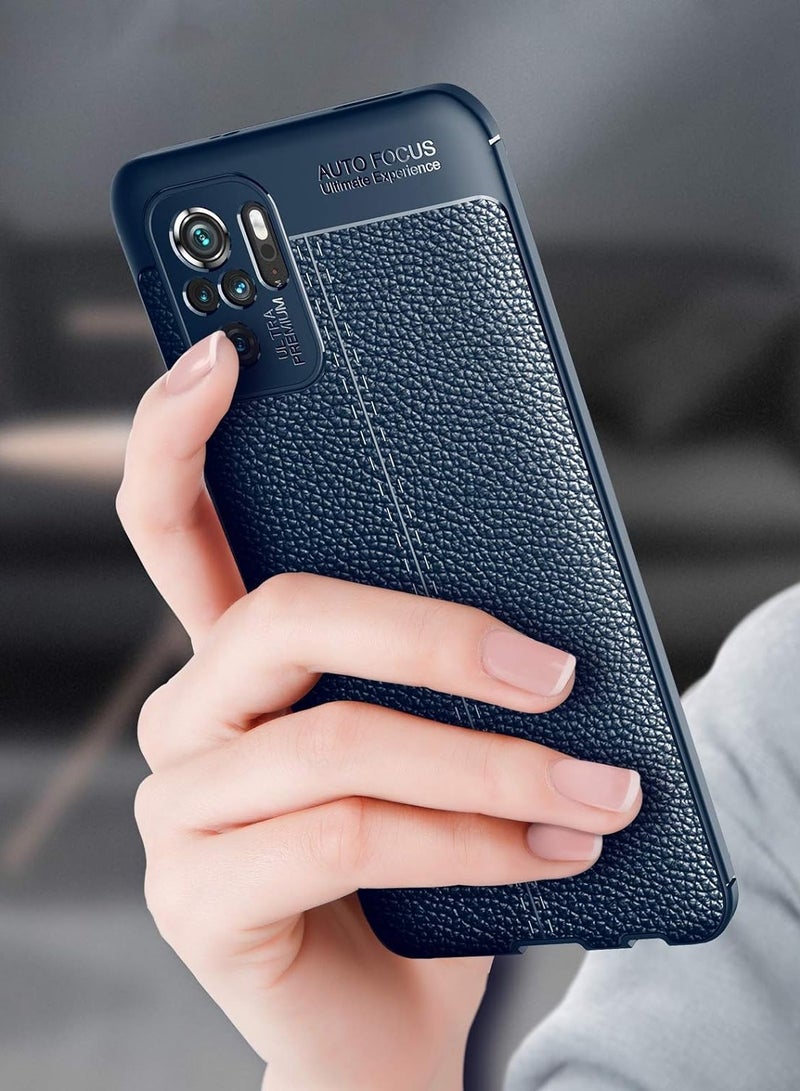 GOLDEN MASK Compatible with Xiaomi Redmi Note 10 4G Litchi Carbon Fiber Case Anti Protection (Blue) - Image 3