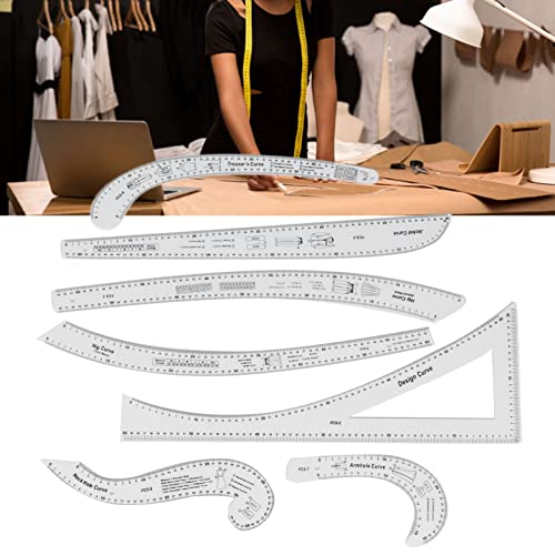 Jiawu 7Pcs Fashion Clear Metric Sewing Ruler Set French Curve Pattern Ruler Kit for Beginners Tailors and Designers Fashion Design Dress Makers Ruler Clear Sewing Tailors Pattern Making Ruler - Image 3