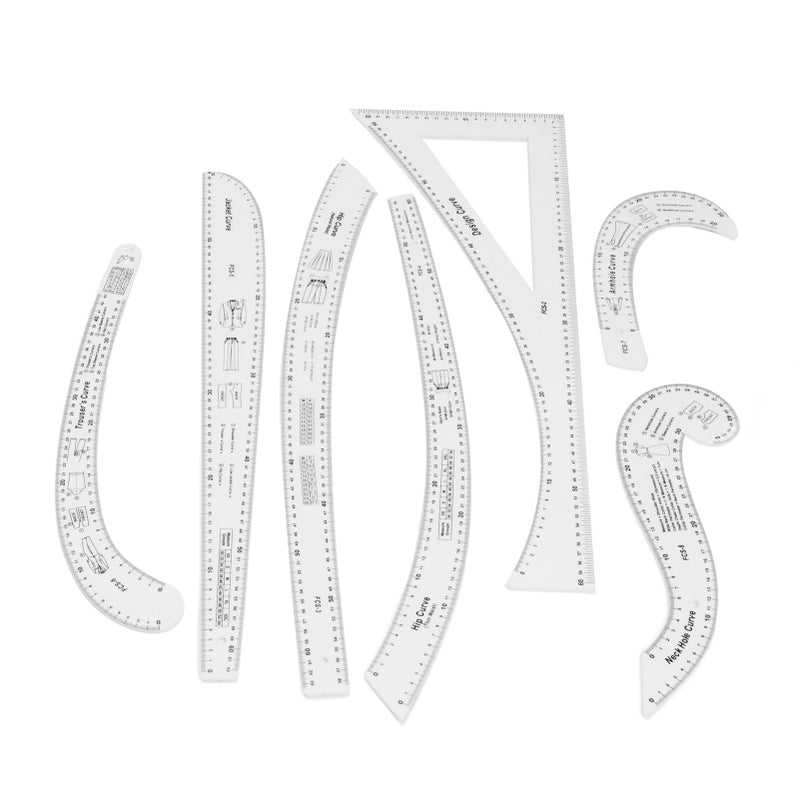 Jiawu 7Pcs Fashion Clear Metric Sewing Ruler Set French Curve Pattern Ruler Kit for Beginners Tailors and Designers Fashion Design Dress Makers Ruler Clear Sewing Tailors Pattern Making Ruler - Image 2