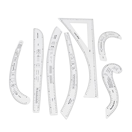 Jiawu 7Pcs Fashion Clear Metric Sewing Ruler Set French Curve Pattern Ruler Kit for Beginners Tailors and Designers Fashion Design Dress Makers Ruler Clear Sewing Tailors Pattern Making Ruler - Image 1