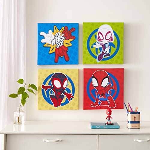 Idea Nuova Spidey and His Amazing Friends 4 Pack Square Canvas Wall Art Set, 11"x11" each for Bedroom - Image 1