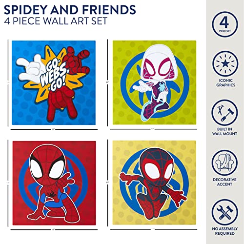 Idea Nuova Spidey and His Amazing Friends 4 Pack Square Canvas Wall Art Set, 11"x11" each for Bedroom - Image 2