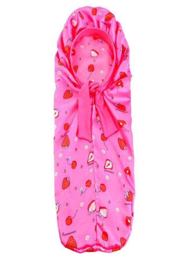 YeeMan 2PCS Girls Unicorn Hair Bonnet for Sleeping,Extra Long Satin Bonnet with Elastic Tie Band for Kids Braids Curly Hair (US, Alpha, One Size, Hot Pink Strawberry+Beige Strawberry) - Image 4