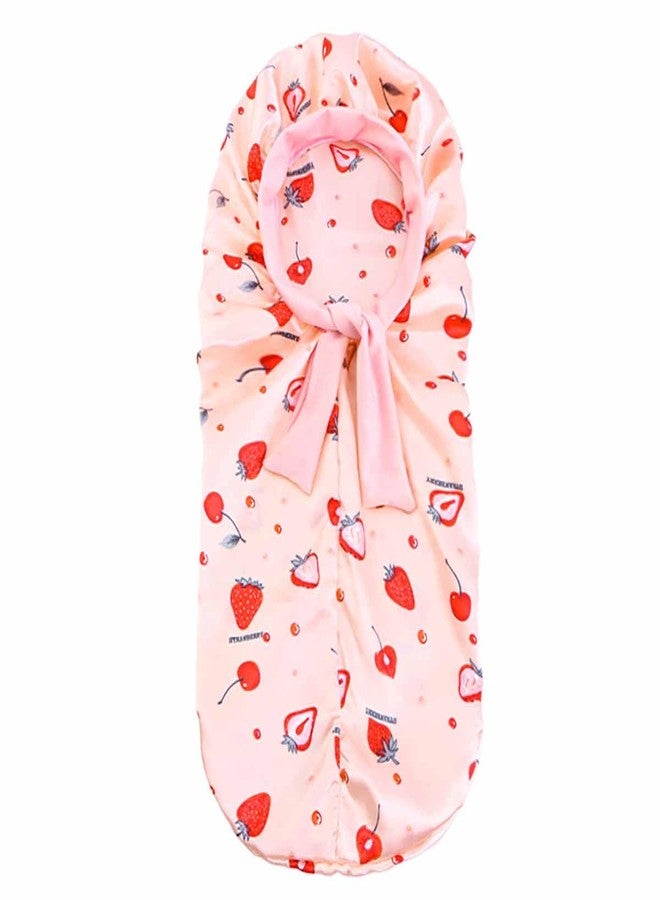 YeeMan 2PCS Girls Unicorn Hair Bonnet for Sleeping,Extra Long Satin Bonnet with Elastic Tie Band for Kids Braids Curly Hair (US, Alpha, One Size, Hot Pink Strawberry+Beige Strawberry) - Image 5