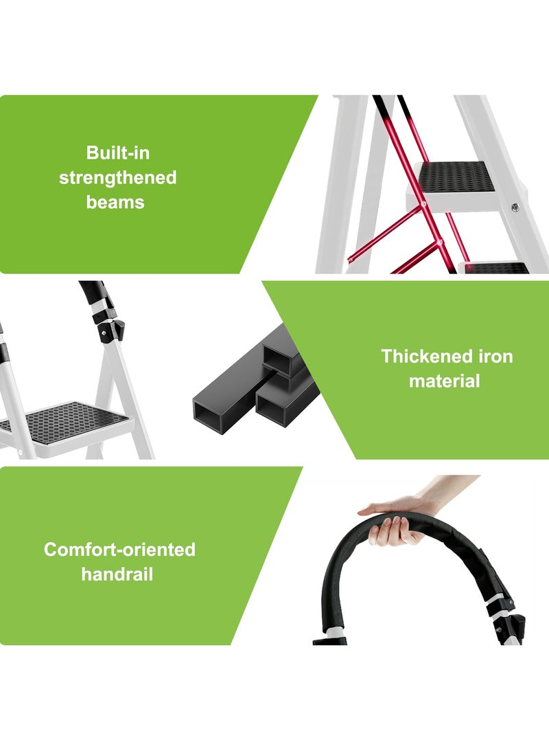 Bentifar - Sturdy 5-Step Folding Ladder with Tool Holder, Anti-Slip Pedal, Portable Iron Step Stool for Kitchen, Household, Indoor & Outdoor Use - Image 1